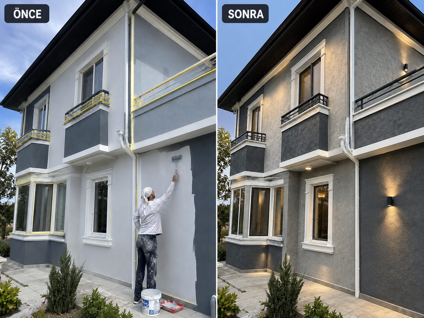 Eğitim dış cephe boya öncesi ve sonrası