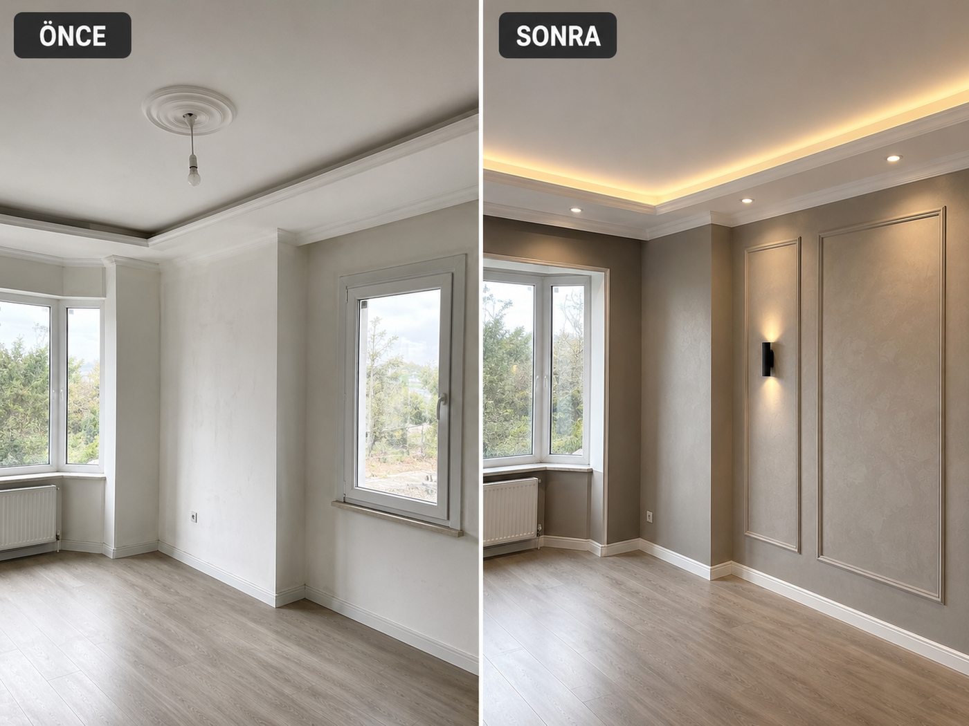 Eğitim iç cephe boya öncesi ve sonrası